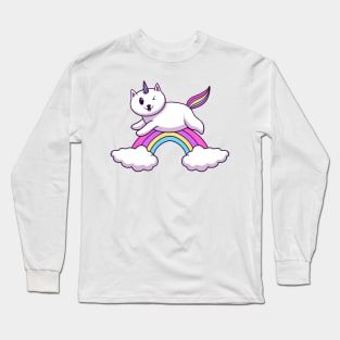 Cat Unicorn On Rainbow Cloud Long Sleeve T-Shirt